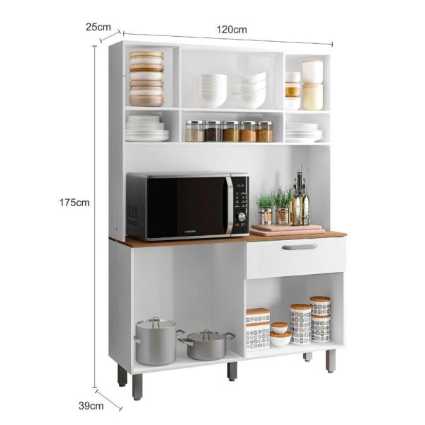 Encontraproduto.com.br - Kit Cozinha Compacta 8 Portas 1 Gateva Nice Poliman Móveis Cor Branco