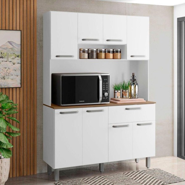 Encontraproduto.com.br - Kit Cozinha Compacta 8 Portas 1 Gateva Nice Poliman Móveis Cor Branco