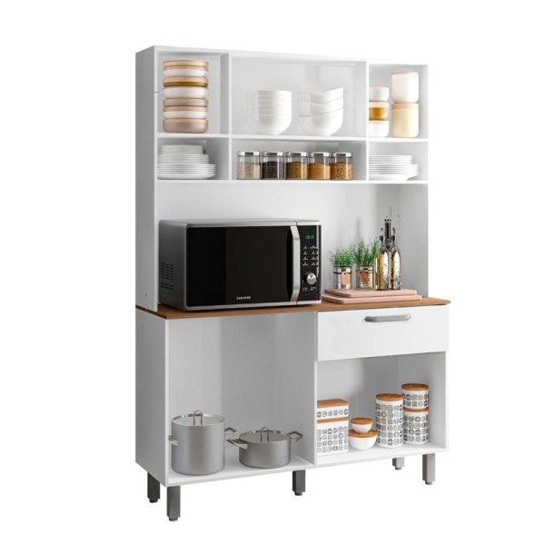 Encontraproduto.com.br - Kit Cozinha Compacta 8 Portas 1 Gateva Nice Poliman Móveis Cor Branco