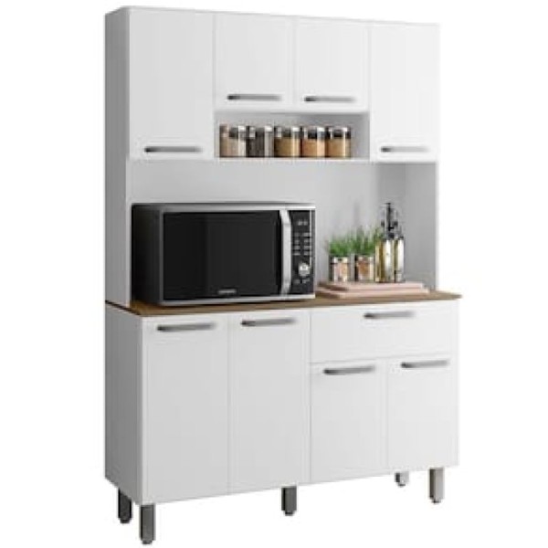 Encontraproduto.com.br - Kit Cozinha Compacta 8 Portas 1 Gateva Nice Poliman Móveis Cor Branco