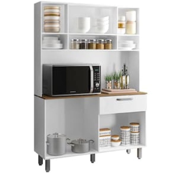 Encontraproduto.com.br - Kit Cozinha Compacta 8 Portas 1 Gateva Nice Poliman Móveis Cor Branco