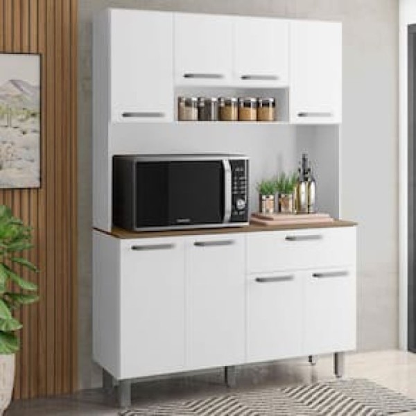 Encontraproduto.com.br - Kit Cozinha Compacta 8 Portas 1 Gateva Nice Poliman Móveis Cor Branco