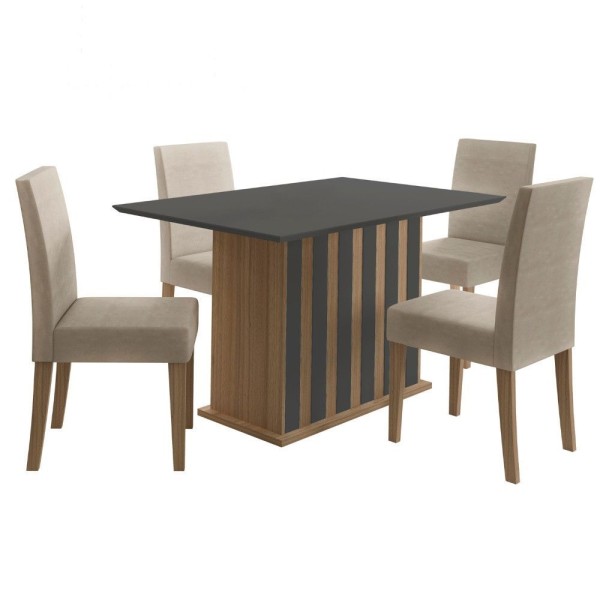 Encontraproduto.com.br - Conjunto Sala De Jantar Retangular Mesa Amalia 136cm E 04 Cadeiras Josi Poliman Carvalho Com Grafite