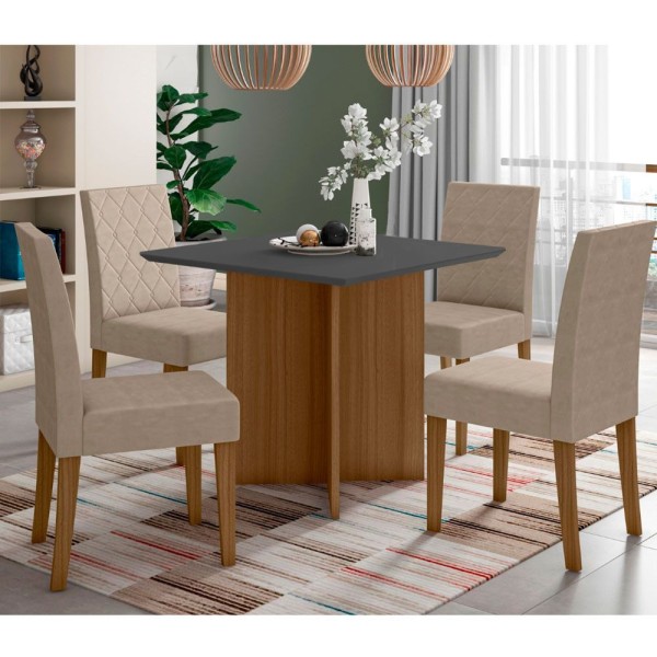Encontraproduto.com.br - Conjunto Sala De Jantar Quadrada Mesa Helo 90cm E 04 Cadeiras Jade Carvalho E Grafite