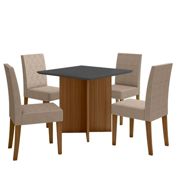 Encontraproduto.com.br - Conjunto Sala De Jantar Quadrada Mesa Helo 90cm E 04 Cadeiras Jade Carvalho E Grafite