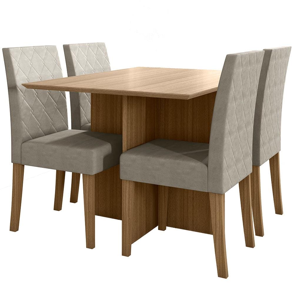 Encontraproduto.com.br - Mesa de Jantar Poliman Helo com 4 Cadeiras Revestidas em Tecido Suede - Carvalho/Suede Fendi