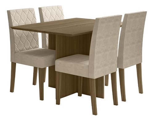 Encontraproduto.com.br - Mesa de Jantar Poliman Helo com 4 Cadeiras Revestidas em Tecido Suede - Carvalho/Suede Fendi