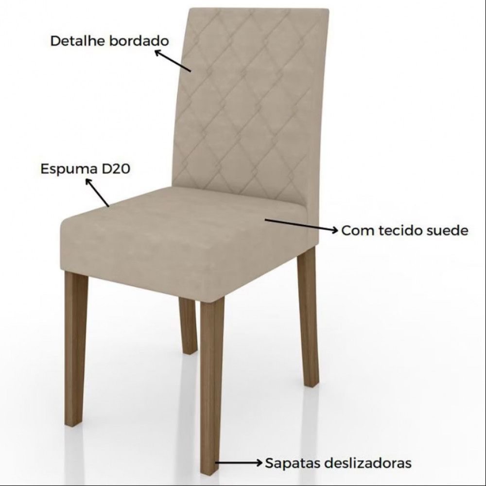 Encontraproduto.com.br - Mesa de Jantar Poliman Helo com 4 Cadeiras Revestidas em Tecido Suede - Carvalho/Suede Fendi