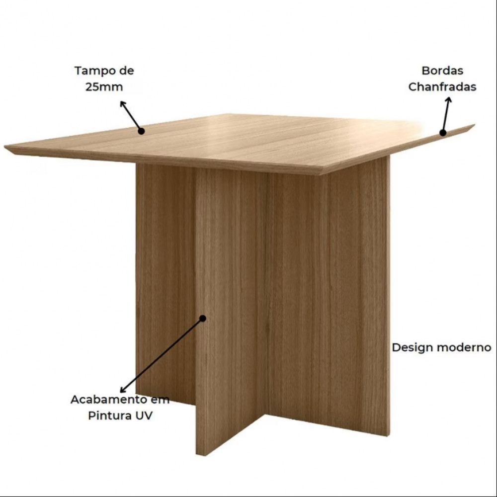 Encontraproduto.com.br - Mesa de Jantar Poliman Helo com 4 Cadeiras Revestidas em Tecido Suede - Carvalho/Suede Fendi