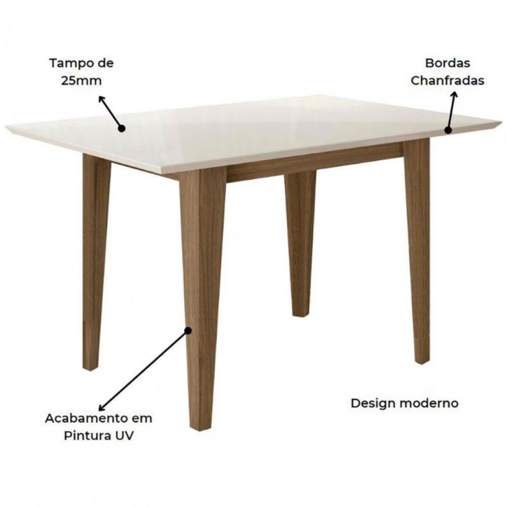 Encontraproduto.com.br - Mesa de Jantar Poliman Kate com Tampo de Vidro e MDP e 4 Cadeiras Revestidas em Tecido Suede