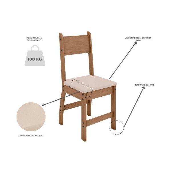 Mesa de Jantar com 4 Cadeiras Retangular Poliman Milano Carvalho e Off White