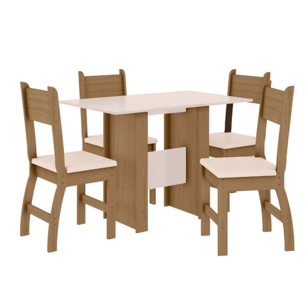 Encontraproduto.com.br - Mesa de Jantar com 4 Cadeiras Retangular Poliman Milano Carvalho e Off White