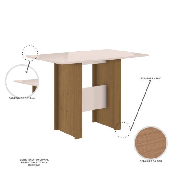 Encontraproduto.com.br - Mesa de Jantar com 4 Cadeiras Retangular Poliman Milano Carvalho e Off White