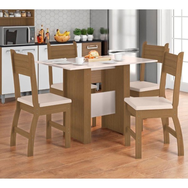 Encontraproduto.com.br - Mesa de Jantar com 4 Cadeiras Retangular Poliman Milano Carvalho e Off White