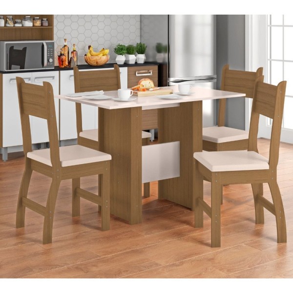 Encontraproduto.com.br - Mesa de Jantar com 4 Cadeiras Retangular Poliman Milano Carvalho e Off White