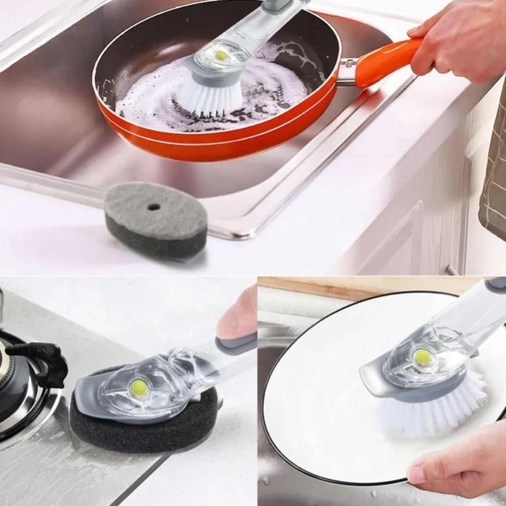 Encontraproduto.com.br - Escova Com Dispenser Multiuso Limpeza Louça Porta Detergente