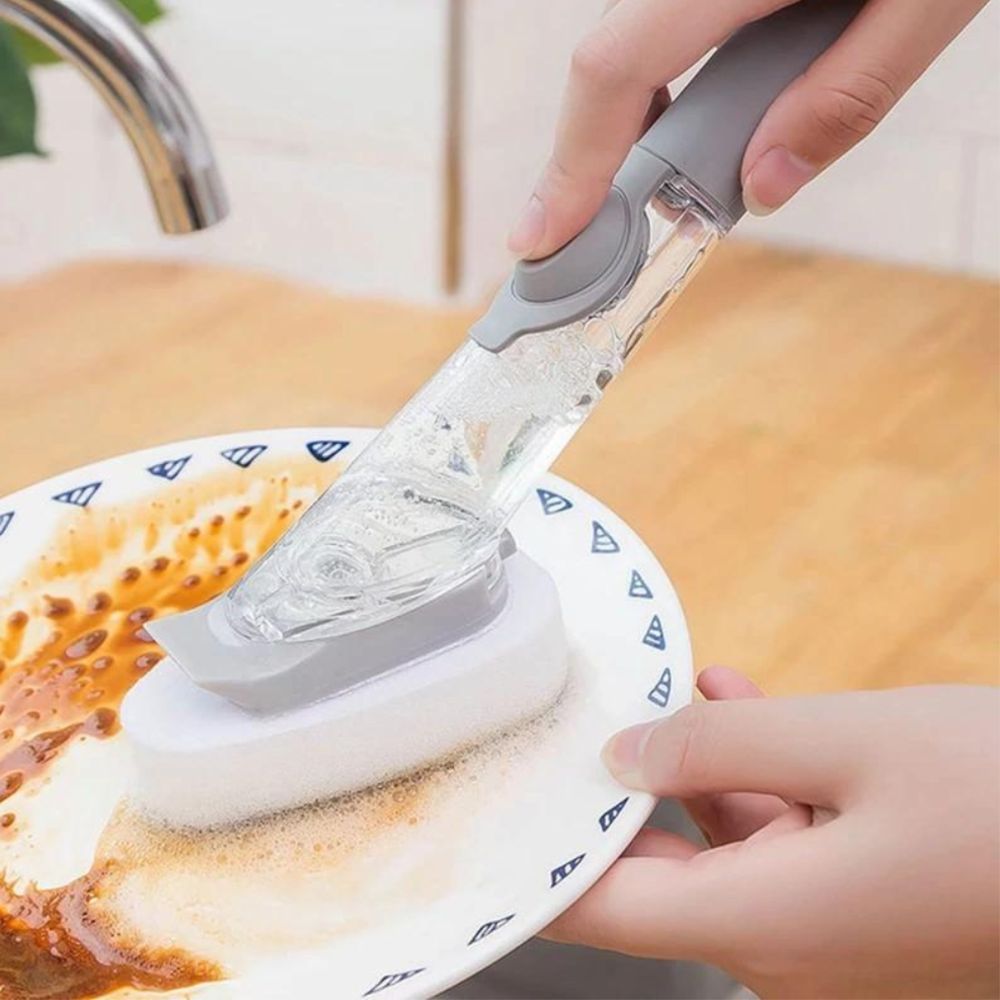 Encontraproduto.com.br - Escova Com Dispenser Multiuso Limpeza Louça Porta Detergente