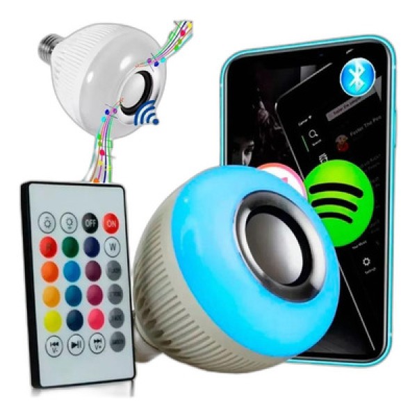 Encontraproduto.com.br - Lâmpada Musical Caixa Som 12w Bt Luz Led Rgb C/ Controle