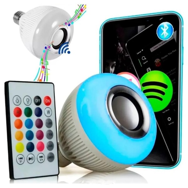 Encontraproduto.com.br - Lâmpada Musical Caixa Som 12w Bt Luz Led Rgb C/ Controle