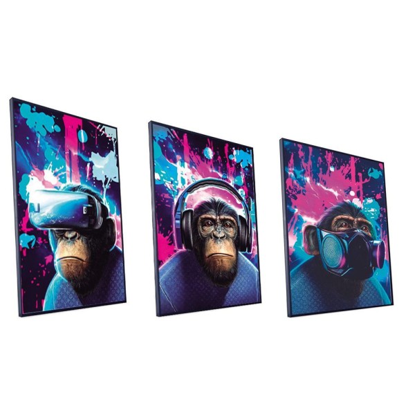 Encontraproduto.com.br - Kit Quadro Macacos Do Futuro Canvas Sem Vidro Tamanho-moldura 90x60 Filete Cor Preta