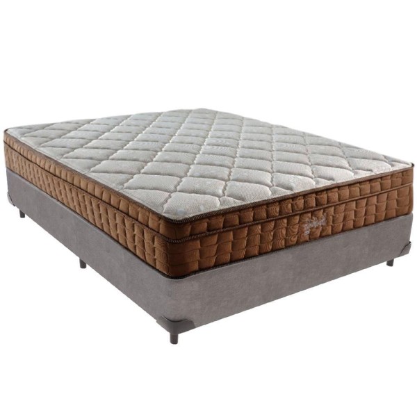 Encontraproduto.com.br - Cama Box Cinza E Colchão Anjos Star Pillow In Molas Ensacadas Casal Anjos