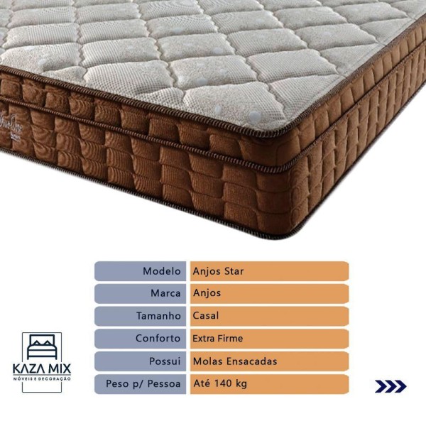 Encontraproduto.com.br - Cama Box Cinza E Colchão Anjos Star Pillow In Molas Ensacadas Casal Anjos