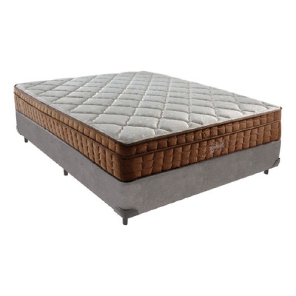 Encontraproduto.com.br - Cama Box Cinza E Colchão Anjos Star Pillow In Molas Ensacadas Casal Anjos