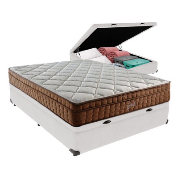 Encontraproduto.com.br - Cama Box Baú Branco E Colchão Anjos Star Pillow In Molas Ensacadas Casal Anjos