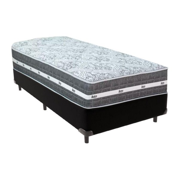 Encontraproduto.com.br - Cama Box Preto E Colchão Black Graphite Molas Ensacadas Solteiro 88x188x27 Anjos