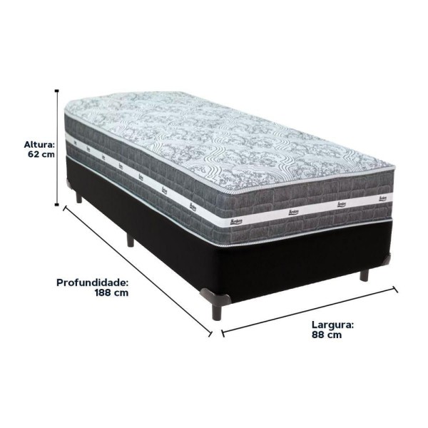 Encontraproduto.com.br - Cama Box Preto E Colchão Black Graphite Molas Ensacadas Solteiro 88x188x27 Anjos