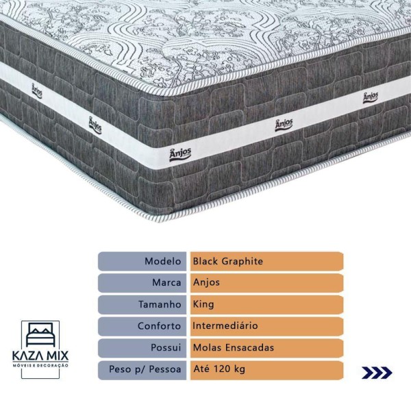 Encontraproduto.com.br - Cama Box Baú Branco E Colchão Black Graphite Molas Ensacadas King 193x203x27 Anjos