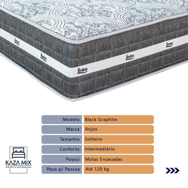 Encontraproduto.com.br - Cama Box Baú Bege E Colchão Black Graphite Molas Ensacadas Solteiro 88x188x32 Anjos