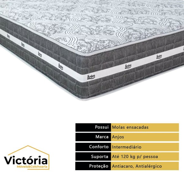 Encontraproduto.com.br - Cama Box Baú Solteiro Bege E Colchão Black Grafite Molas Ensacadas Anjos