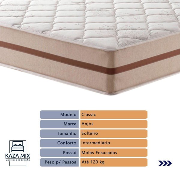 Encontraproduto.com.br - Cama Box Bege E Colchão Classic 22 Cm Molas Ensacadas Solteiro Anjos