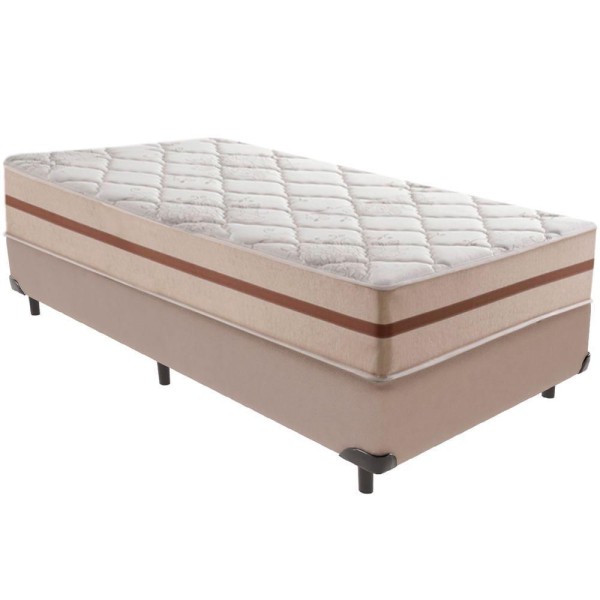 Encontraproduto.com.br - Cama Box Bege E Colchão Classic 22 Cm Molas Ensacadas Solteiro Anjos