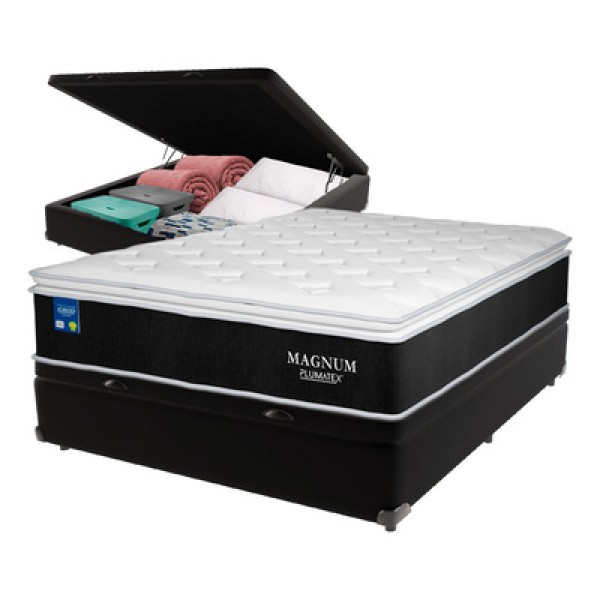 Encontraproduto.com.br - Cama Box Baú Preto E Colchão Magnum Molas Ensacadas Casal Plumatex