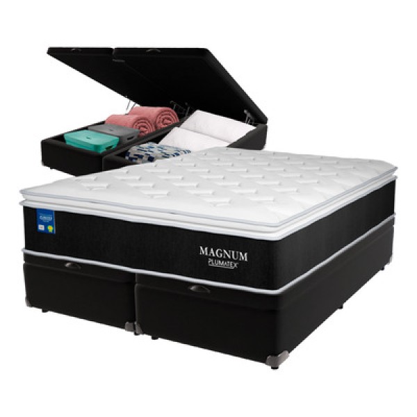 Encontraproduto.com.br - Cama Box Baú Preto E Colchão Magnum Molas Queen Plumatex