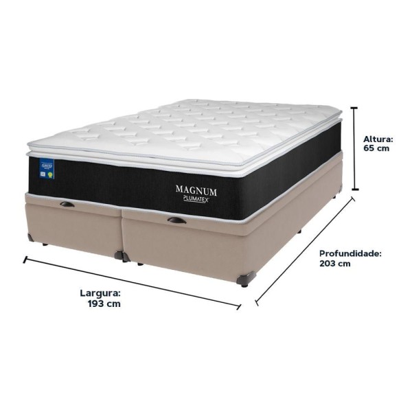 Encontraproduto.com.br - Cama Box Baú Bege E Colchão Magnum Molas Ensacadas King Plumatex