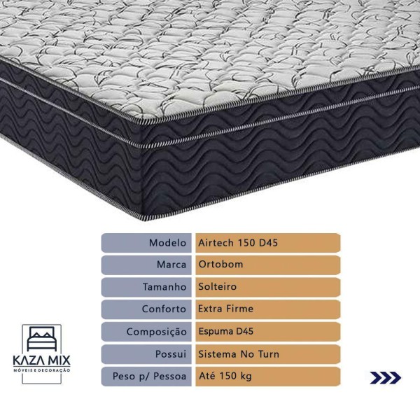 Encontraproduto.com.br - Cama Box Baú E Colchão Airtech 150 Espuma D45 Solteiro Ortobom Solteiro Cinza