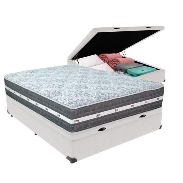 Cama Box Baú E Colchão Black Graphite Molas Ensacadas Casal 138x188x27 Anjos Casal Branco