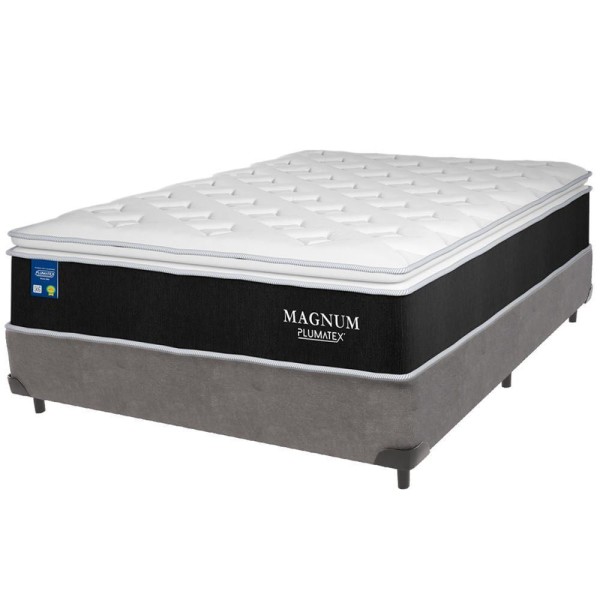Encontraproduto.com.br - Cama Box Cinza E Colchão Magnum Molas Ensacadas Casal Plumatex