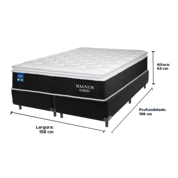 Encontraproduto.com.br - Cama Box Preto E Colchão Magnum Molas Ensacadas Queen Plumatex