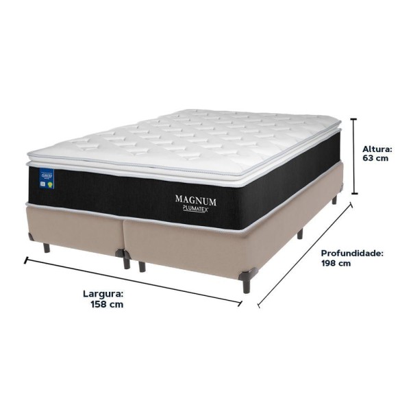 Encontraproduto.com.br - Cama Box Bege E Colchão Magnum Molas Ensacadas Queen Plumatex