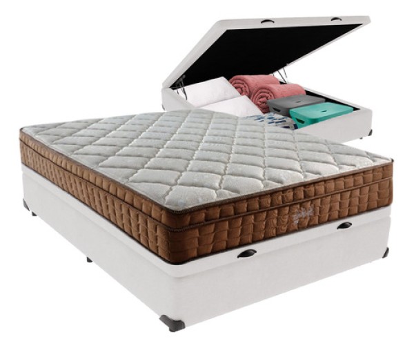 Encontraproduto.com.br - Cama Box Baú Casal Colchão Ortopédico Anjos Star Molas Cor:branco