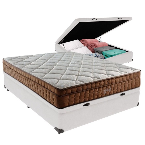 Encontraproduto.com.br - Cama Box Baú Casal Colchão Ortopédico Anjos Star Molas Cor:branco