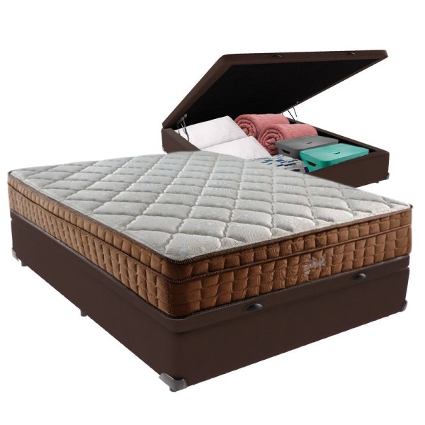 Encontraproduto.com.br - Cama Box Baú Casal E Colchão Ortopédico Anjos Star Molas