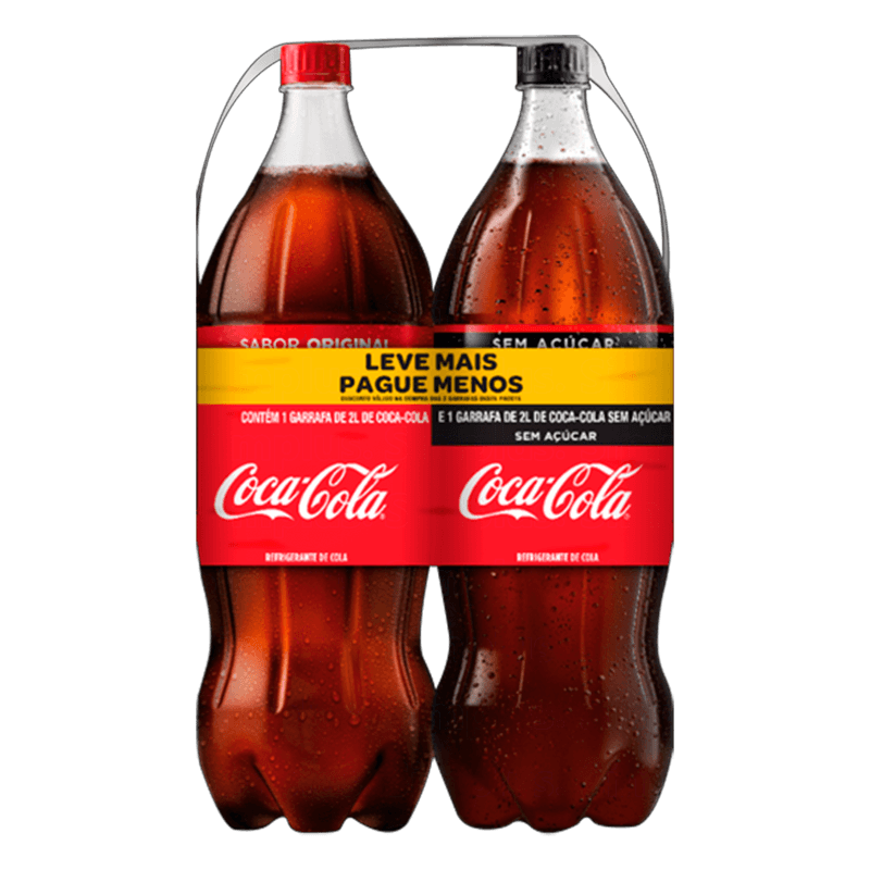 Encontraproduto.com.br - Pack Coca-Cola Original + Coca-Cola Zero Açúcar 2 Litros cada - Leve Mais Pague Menos - 2 Unidades