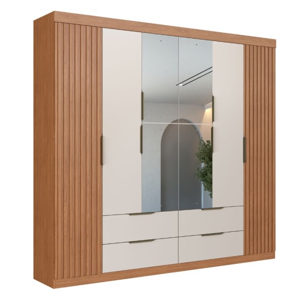 Encontraproduto.com.br - Guarda Roupa Casal Ripado com Espelho 6 Portas 4 Gavetas Vegas Faimec