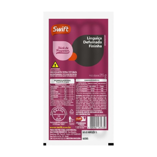 Encontraproduto.com.br - Linguiça Fininha Swift Defumada Pacote com 215g