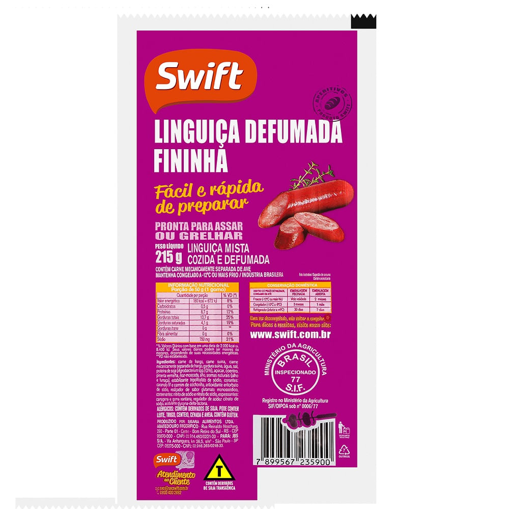 Encontraproduto.com.br - Linguiça Fininha Swift Defumada Pacote com 215g